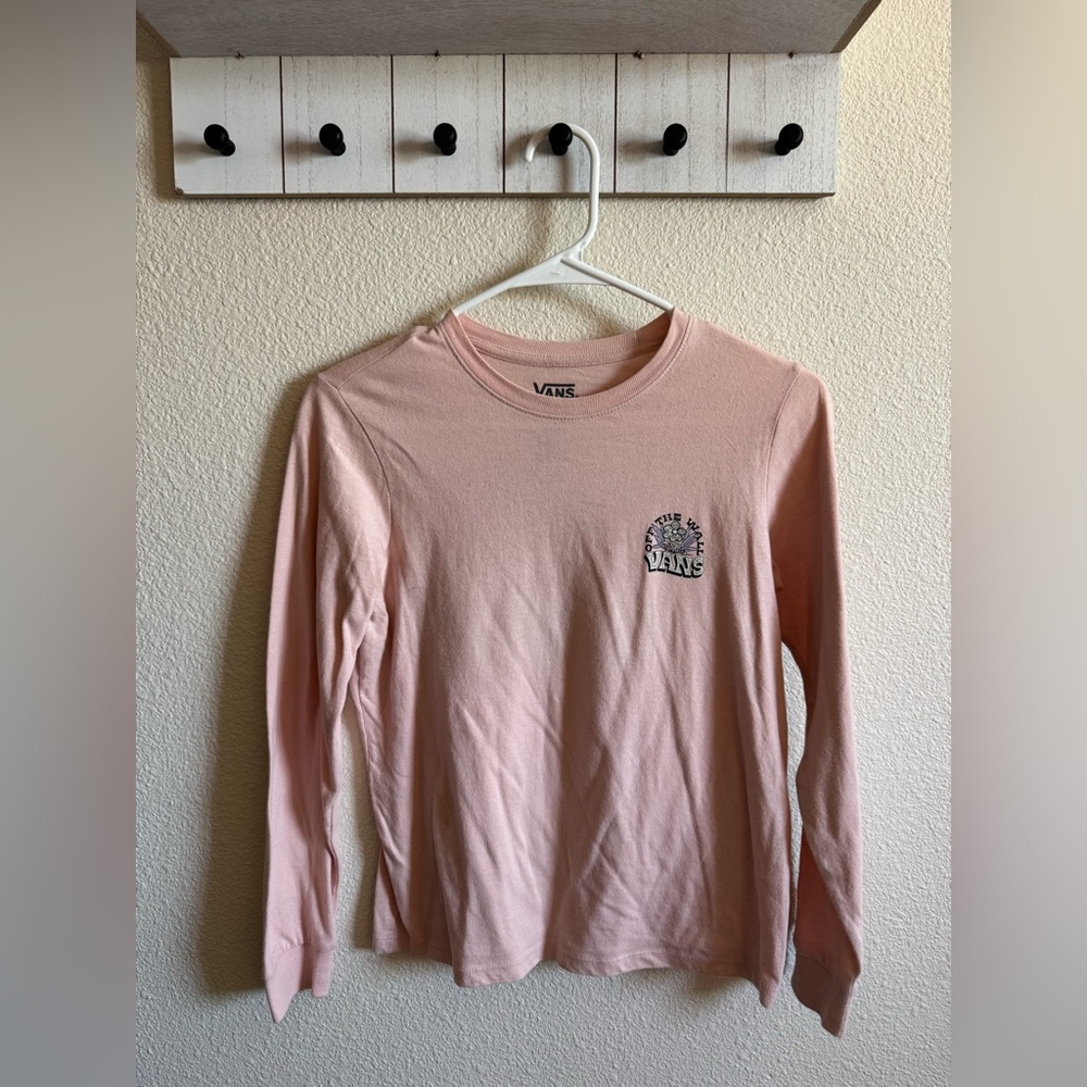 Vans Light Pink Crewneck Long Sleeve Tee with Small Chest Logo
